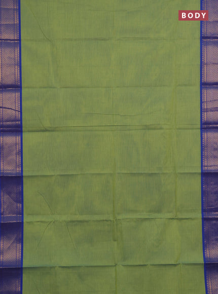 Chettinad cotton saree dual shade of pista green and blue with plain body and zari woven border