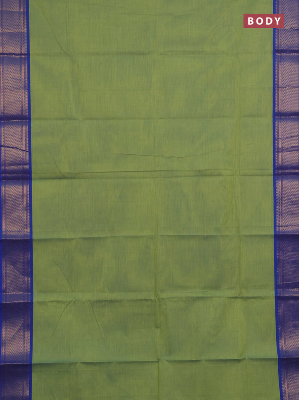 Chettinad cotton saree dual shade of pista green and blue with plain body and zari woven border