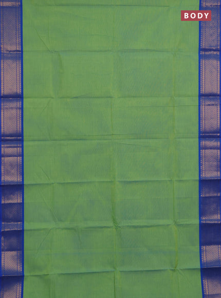Chettinad cotton saree dual shade of light green and blue with plain body and zari woven border