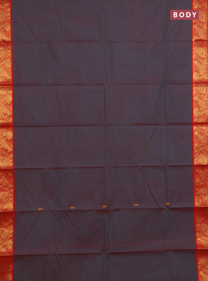Chettinad cotton saree dual shade of peacock green and red with thread woven buttas and zari woven border