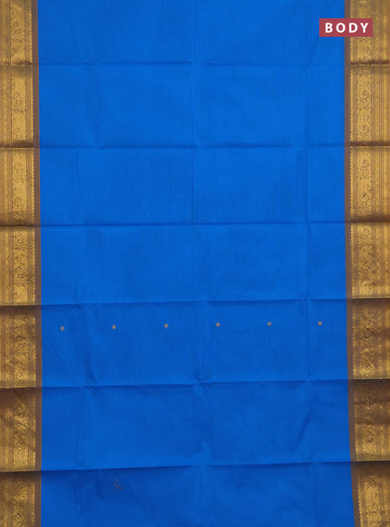 Chettinad cotton saree cs blue and mustard yellow with thread woven buttas and zari woven border