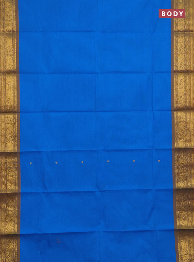Chettinad cotton saree cs blue and mustard yellow with thread woven buttas and zari woven border