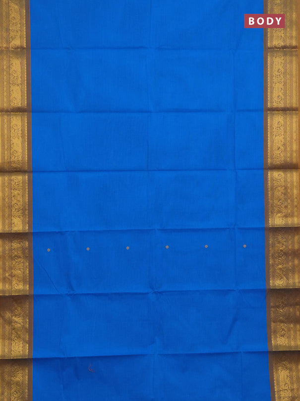 Chettinad cotton saree cs blue and mustard yellow with thread woven buttas and zari woven border