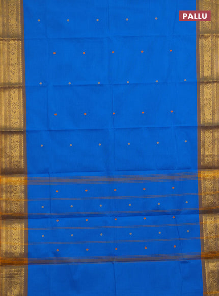 Chettinad cotton saree cs blue and mustard yellow with thread woven buttas and zari woven border