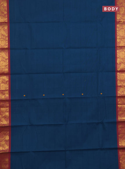 Chettinad cotton saree peacock green and red shade with thread woven buttas and zari woven border