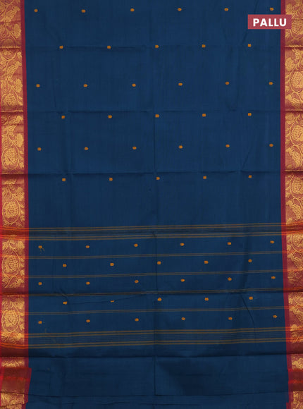 Chettinad cotton saree peacock green and red shade with thread woven buttas and zari woven border