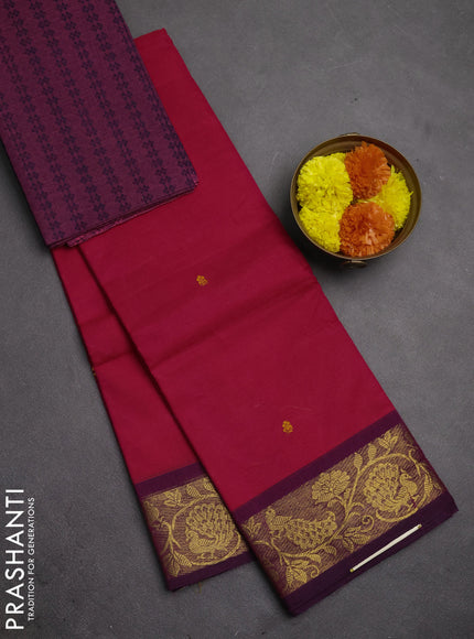 Chettinad cotton saree pink and purple with thread woven buttas and zari woven border