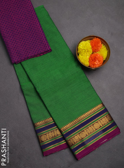 Chettinad cotton saree green and purple with thread woven buttas and zari woven border