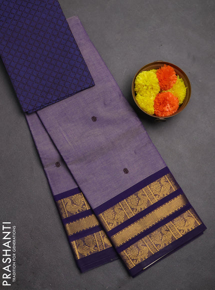 Chettinad cotton saree violet shade and violet with thread woven buttas and long zari woven border