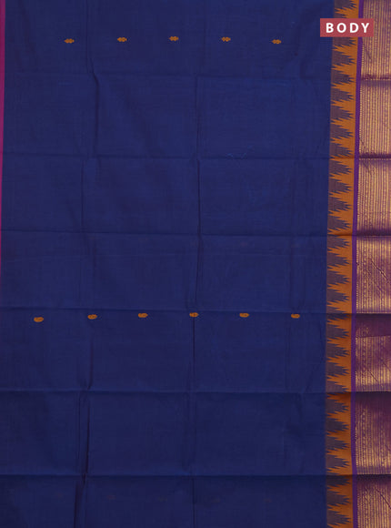 Chettinad cotton saree dual shade of blue and purple with thread woven buttas and temple design zari woven border