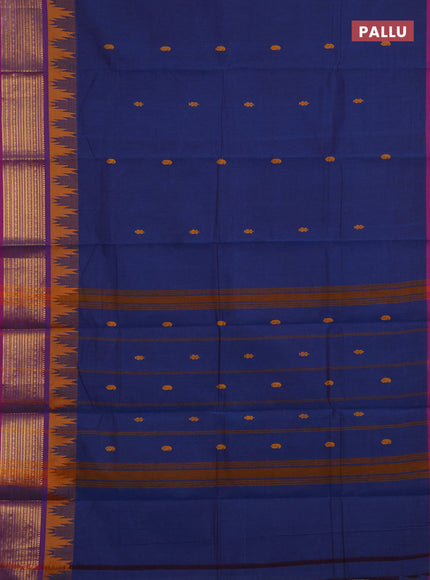 Chettinad cotton saree dual shade of blue and purple with thread woven buttas and temple design zari woven border