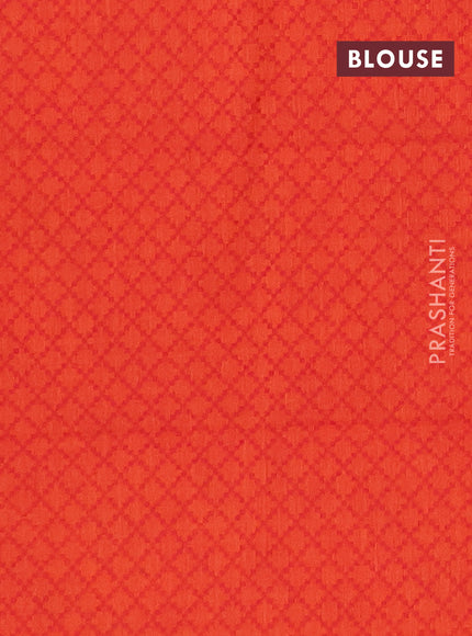 Chettinad cotton saree light green and orange with thread woven buttas and long zari woven border