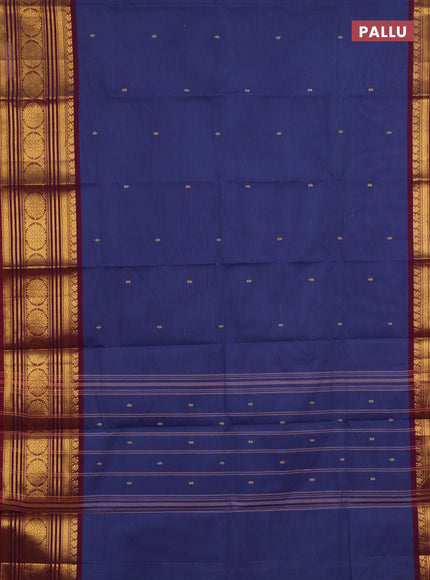 Chettinad cotton saree blue shade and wine shade with thread woven buttas and long zari woven border