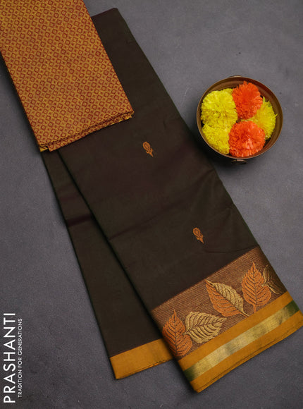 Chettinad cotton saree sap green and mustard yellow with thread woven buttas and zari woven border
