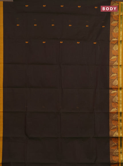 Chettinad cotton saree sap green and mustard yellow with thread woven buttas and zari woven border