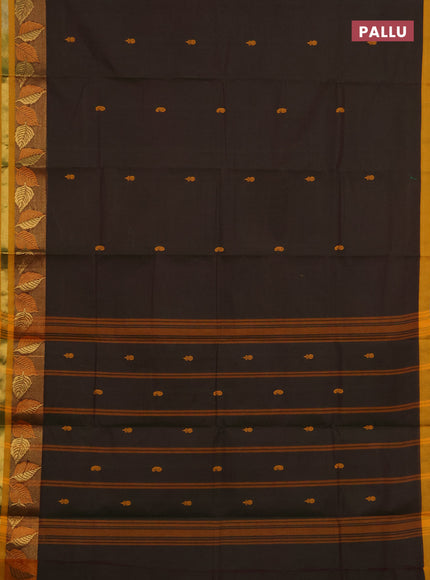 Chettinad cotton saree sap green and mustard yellow with thread woven buttas and zari woven border