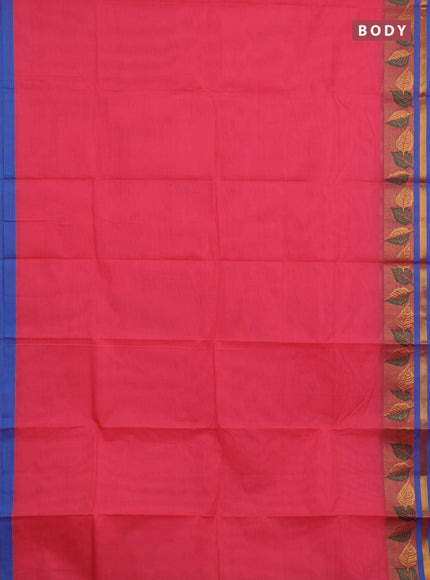 Chettinad cotton saree peach pink and blue with thread woven buttas and zari woven border