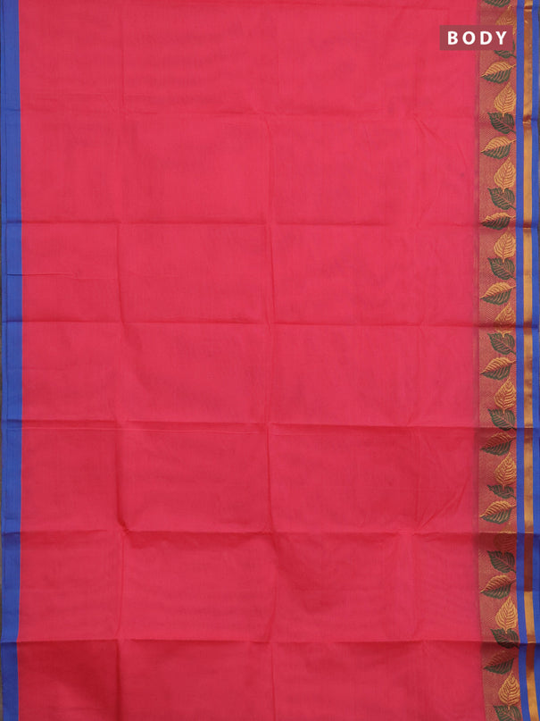 Chettinad cotton saree peach pink and blue with thread woven buttas and zari woven border