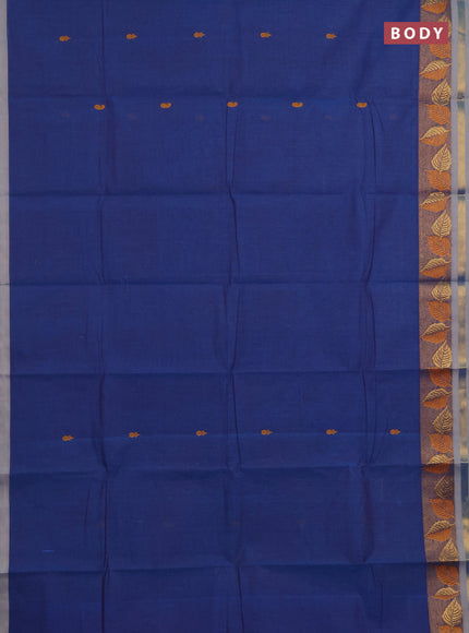 Chettinad cotton saree blue and pastel blue with thread woven buttas and zari woven border