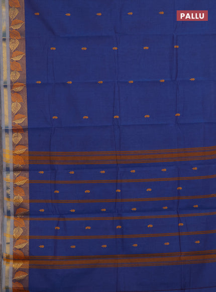 Chettinad cotton saree blue and pastel blue with thread woven buttas and zari woven border