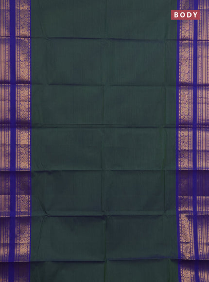 Chettinad cotton saree dual shade of sap green and blue with plain body and long rettapet zari woven border