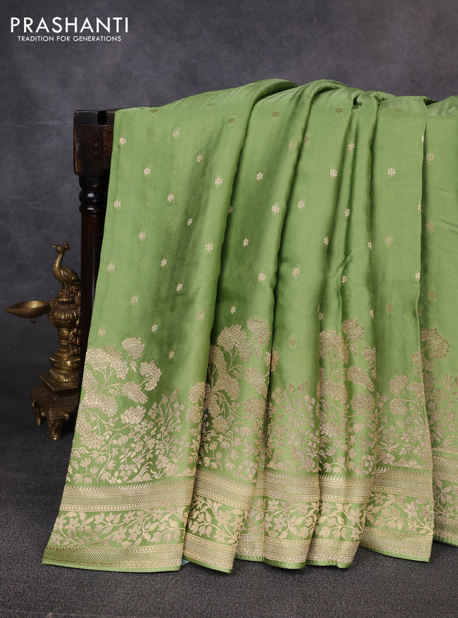 Banarasi silk saree green with allover floral zari woven buttas and long zari woven border