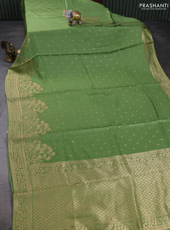 Banarasi silk saree green with allover floral zari woven buttas and long zari woven border