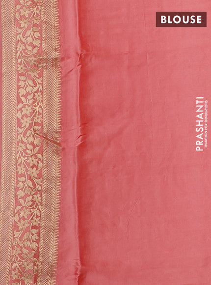 Banarasi silk saree peach shade with allover floral zari woven buttas and long zari woven border