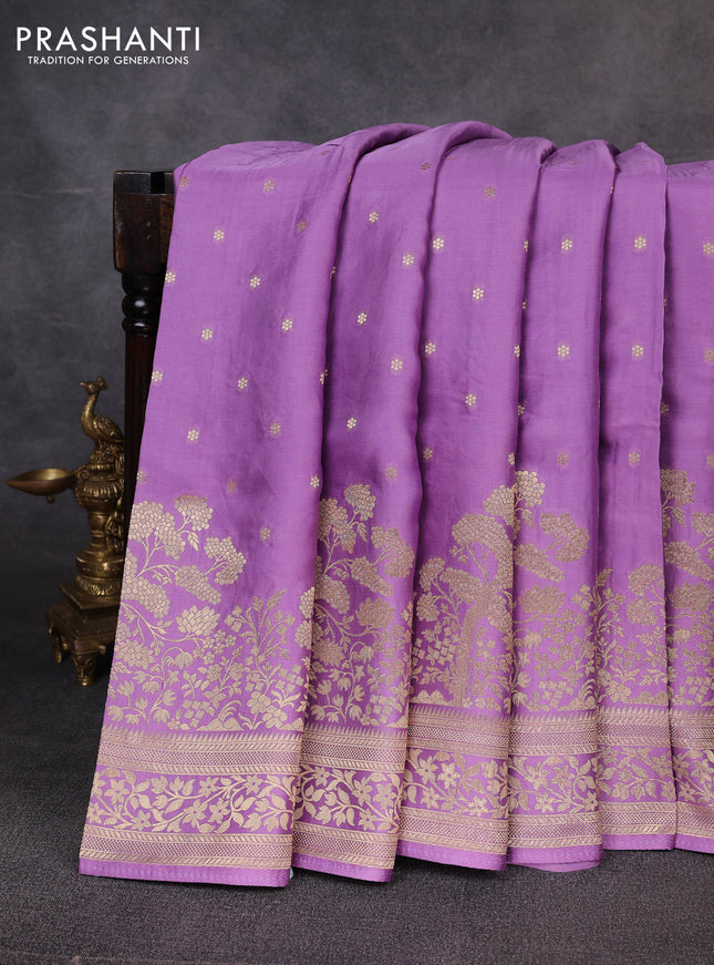 Banarasi silk saree purple with allover floral zari woven buttas and long zari woven border