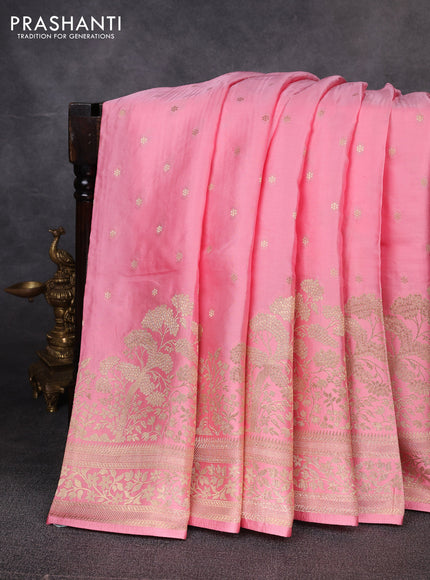 Banarasi silk saree light pink with allover floral zari woven buttas and long zari woven border