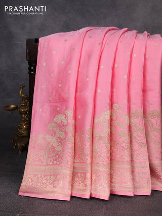 Banarasi silk saree light pink with allover floral zari woven buttas and long zari woven border