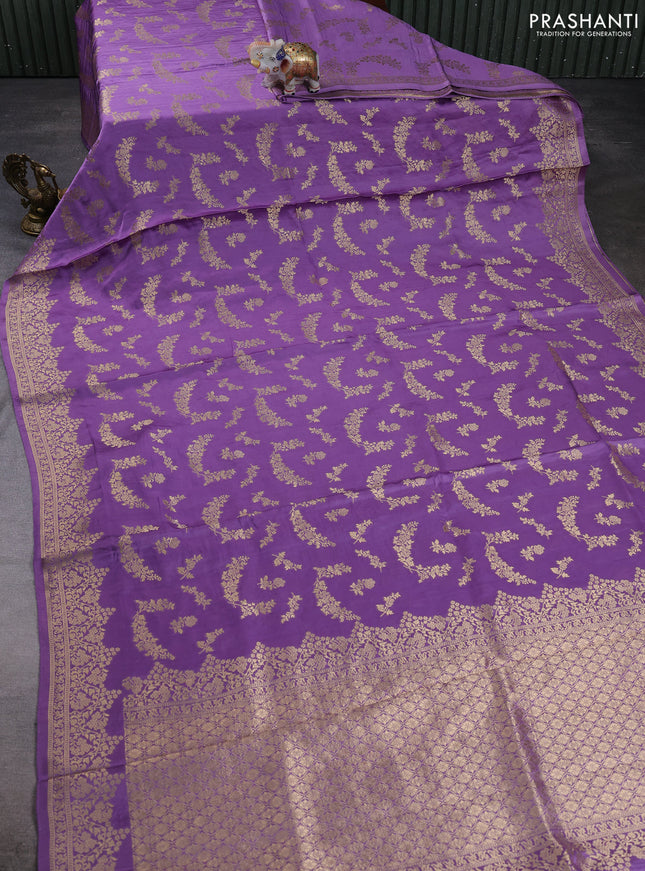 Banarasi silk saree lavender with allover zari weaves and zari woven border
