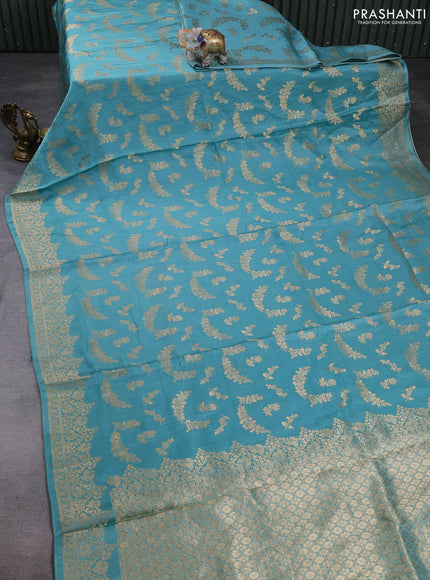 Banarasi silk saree teal blue with allover zari weaves and zari woven border