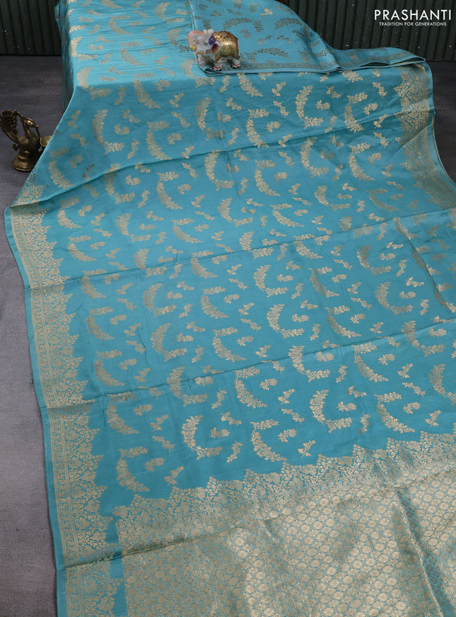 Banarasi silk saree teal blue with allover zari weaves and zari woven border