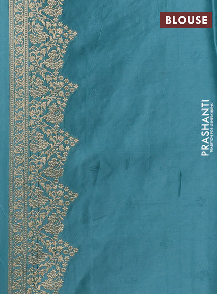 Banarasi silk saree teal blue with allover zari weaves and zari woven border