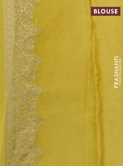 Banarasi silk saree yellow shade with allover zari weaves and zari woven border