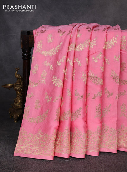Banarasi silk saree light pink with allover zari weaves and zari woven border