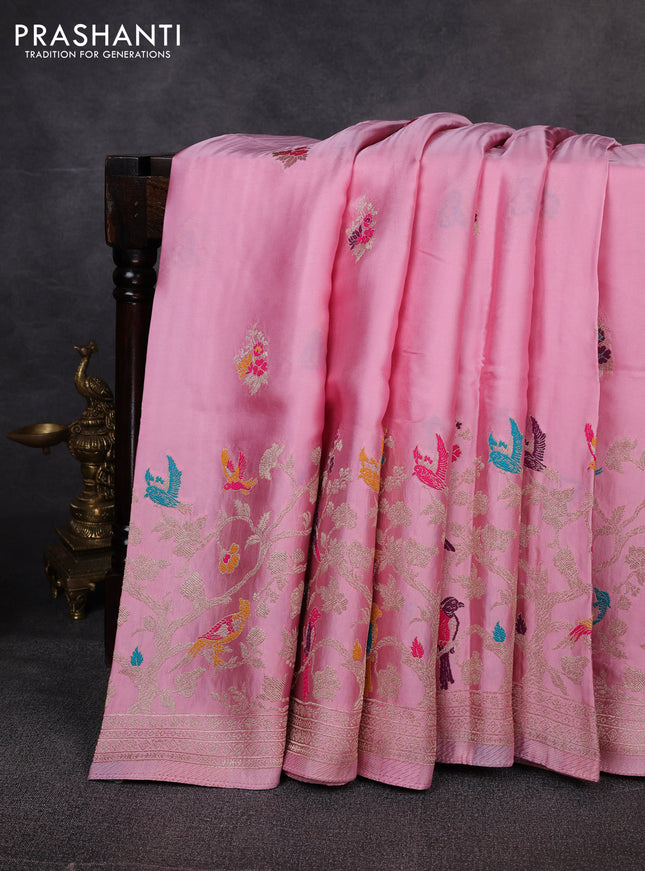 Banarasi silk saree light pink with thread & zari woven buttas and zari woven border