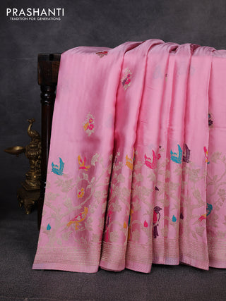 Banarasi silk saree light pink with thread & zari woven buttas and zari woven border