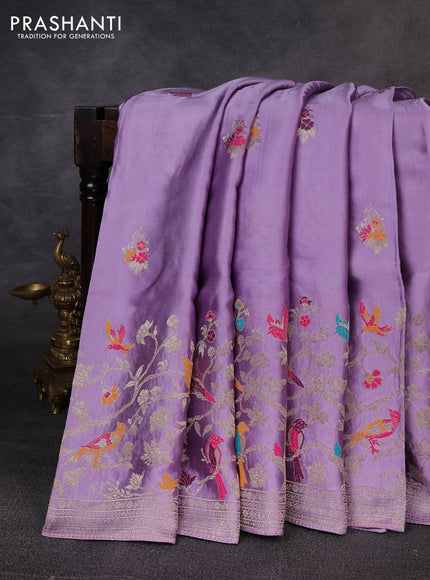 Banarasi silk saree lavender with thread & zari woven buttas and zari woven border