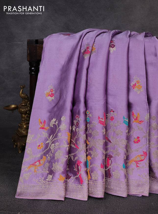 Banarasi silk saree lavender with thread & zari woven buttas and zari woven border