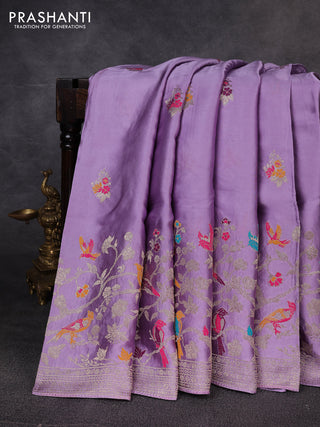 Banarasi silk saree lavender with thread & zari woven buttas and zari woven border