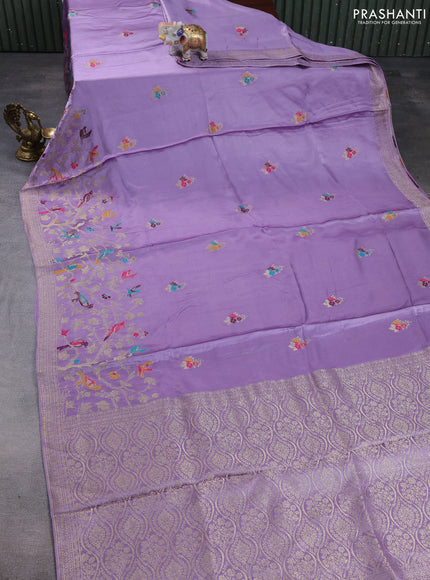 Banarasi silk saree lavender with thread & zari woven buttas and zari woven border