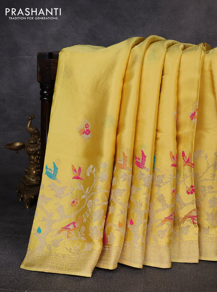 Banarasi silk saree yellow shade with thread & zari woven buttas and zari woven border