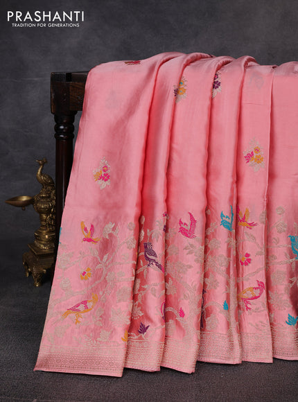Banarasi silk saree peach shade with thread & zari woven buttas and zari woven border