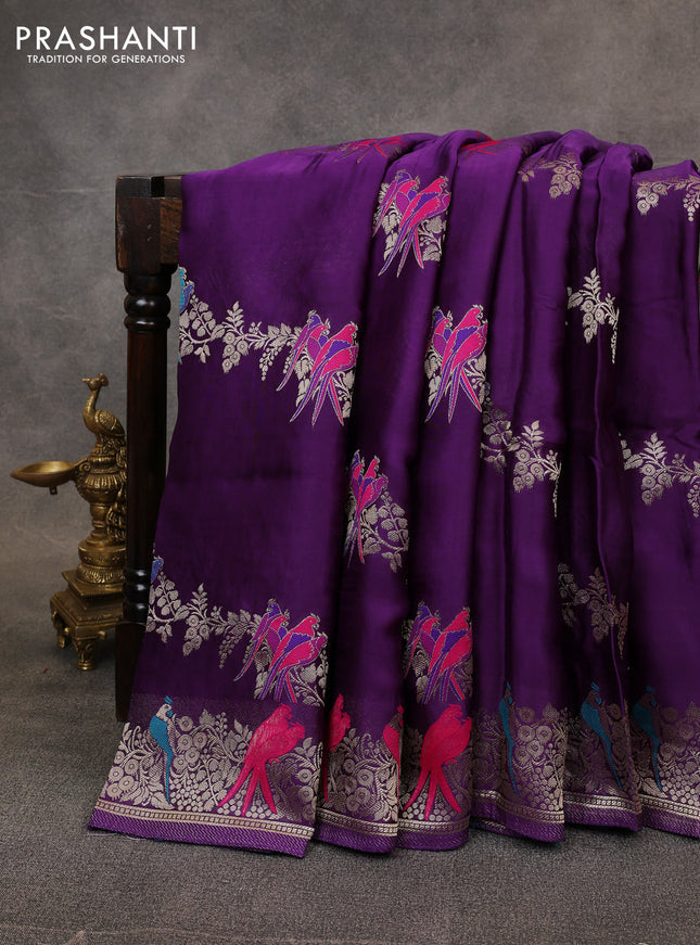 Banarasi silk saree deep purple with thread & zari weaves and zari woven border