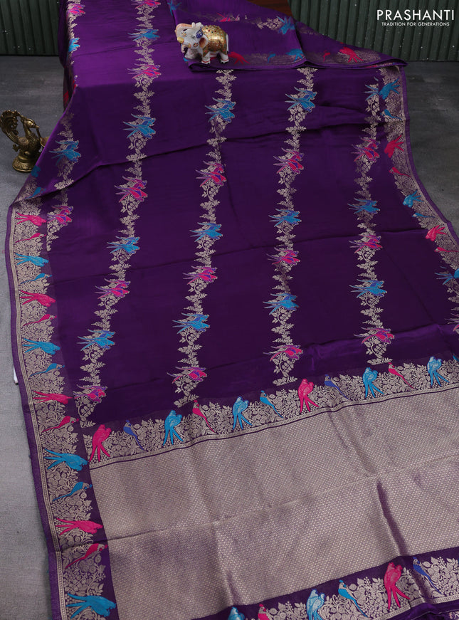 Banarasi silk saree deep purple with thread & zari weaves and zari woven border