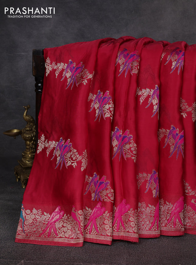 Banarasi silk saree red with thread & zari weaves and zari woven border