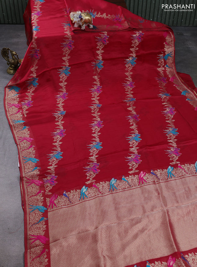 Banarasi silk saree red with thread & zari weaves and zari woven border