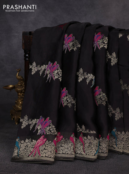 Banarasi silk saree black with thread & zari weaves and zari woven border